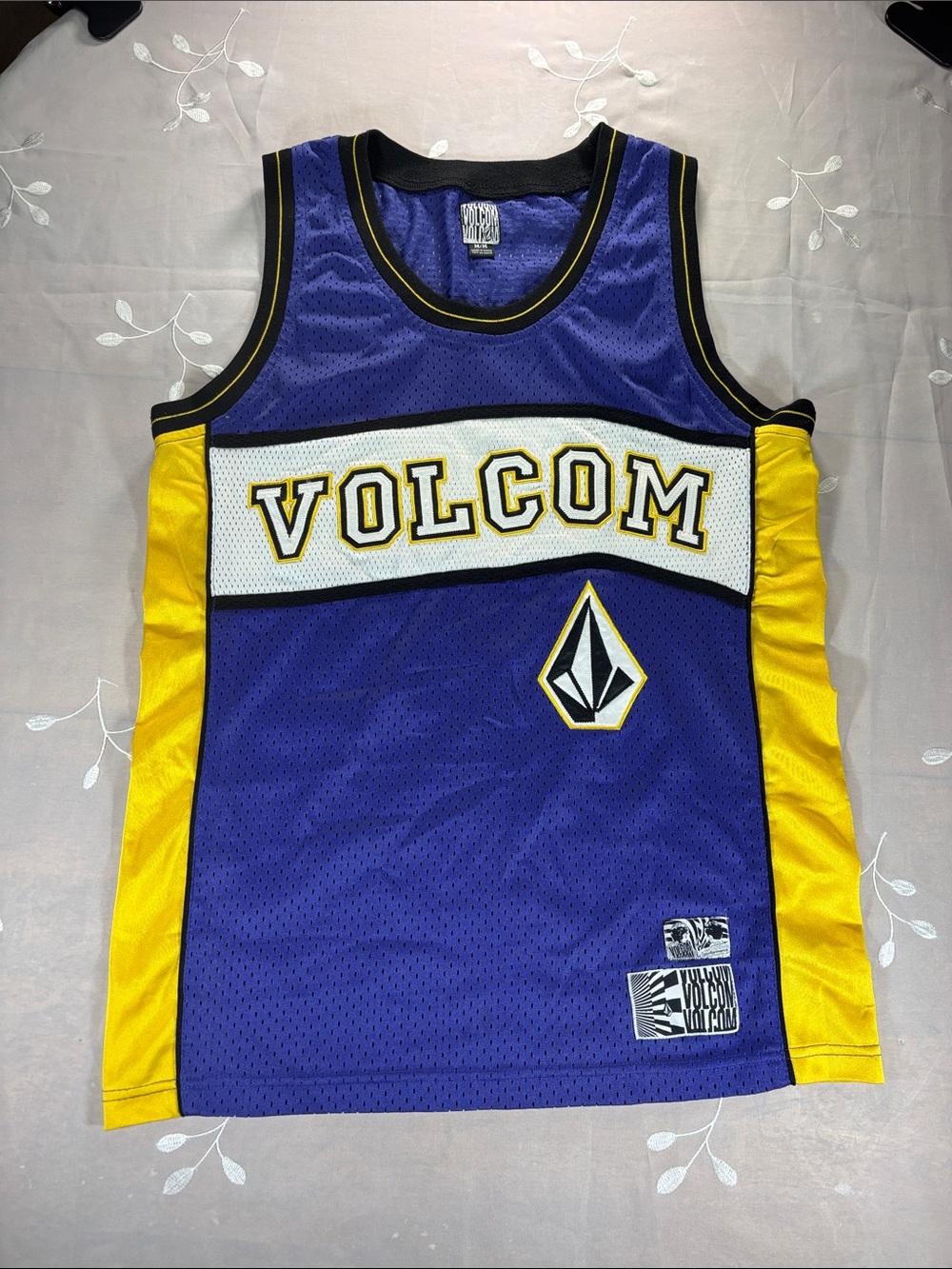 Y2K Volcom Blue and Yellow Mesh Basketball Tank Top Man Adult Size Med